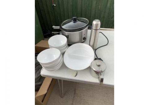 Large selection of cooking and kitchen items.
