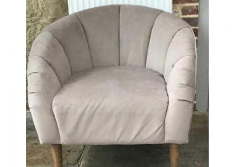 Brand New Velvet Stone/Oatmeal Tub Chair