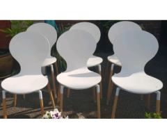 8 white wood chic dining chairs