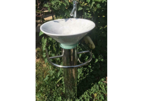 Basin, pedestal and tap